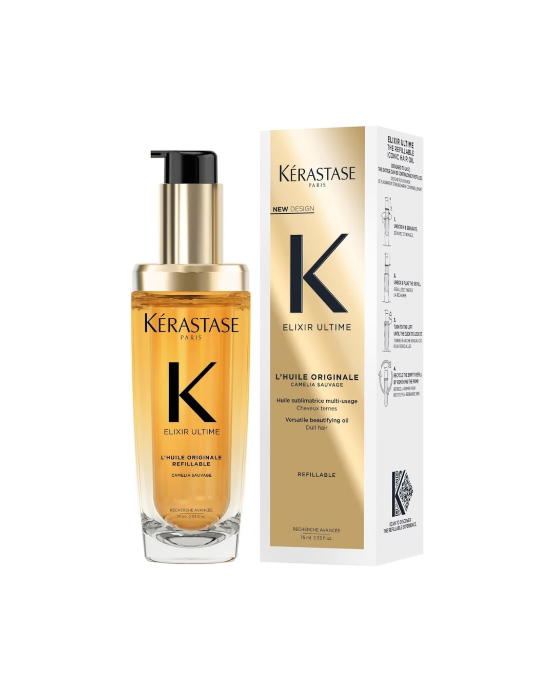Kérastase Elixir Ultime hair oil bottle and packaging on a white background