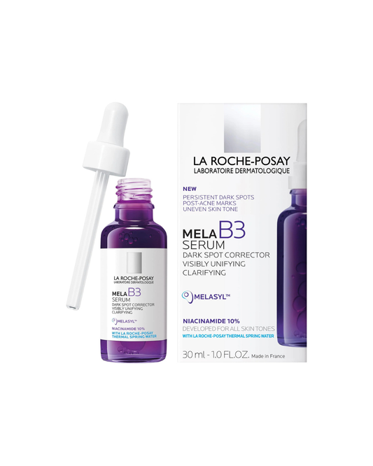 La Roche-Posay Mela B3 Serum with dropper on a white background