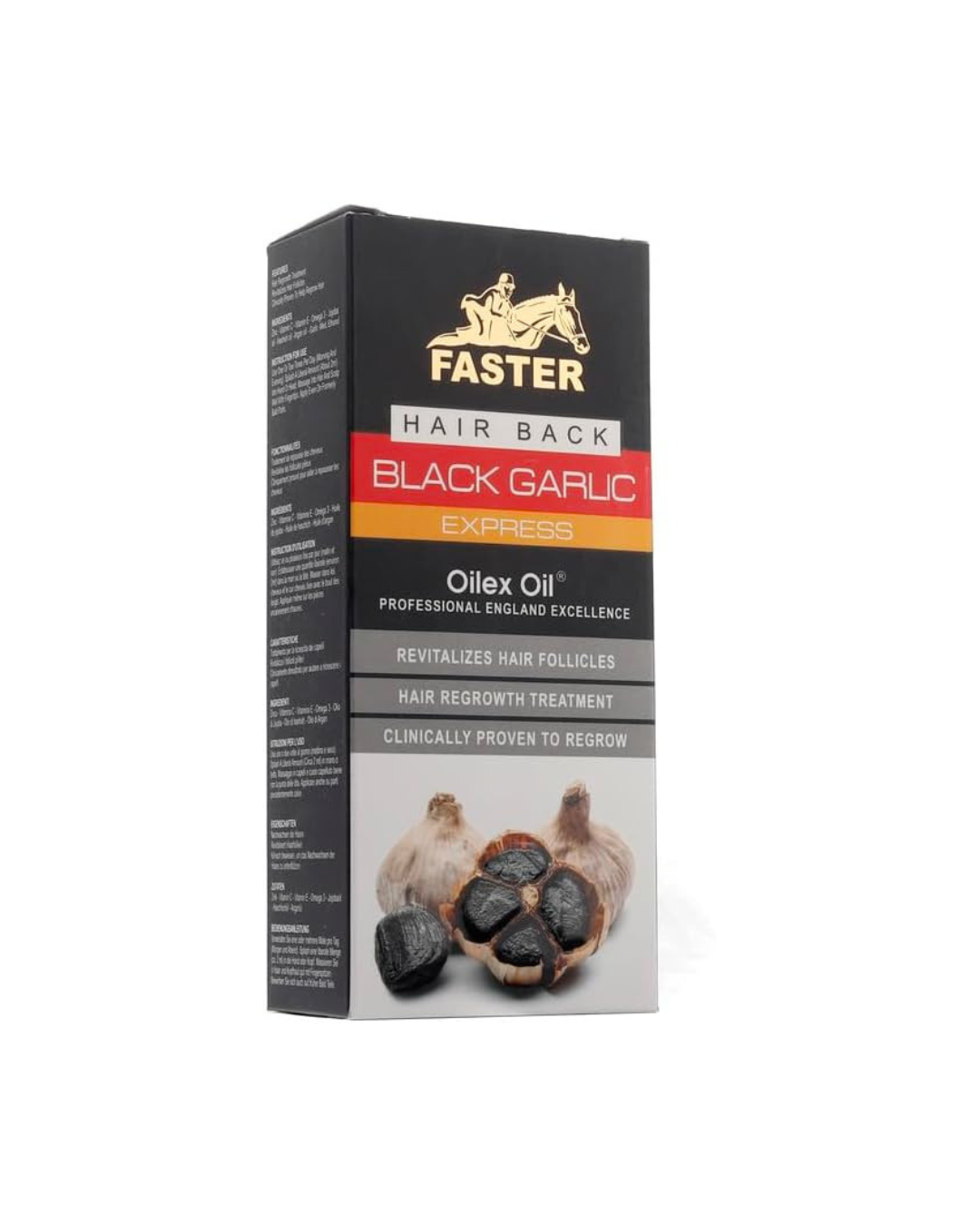Faster Black Garlic Hair Regrowth Treatment packaging on a white background