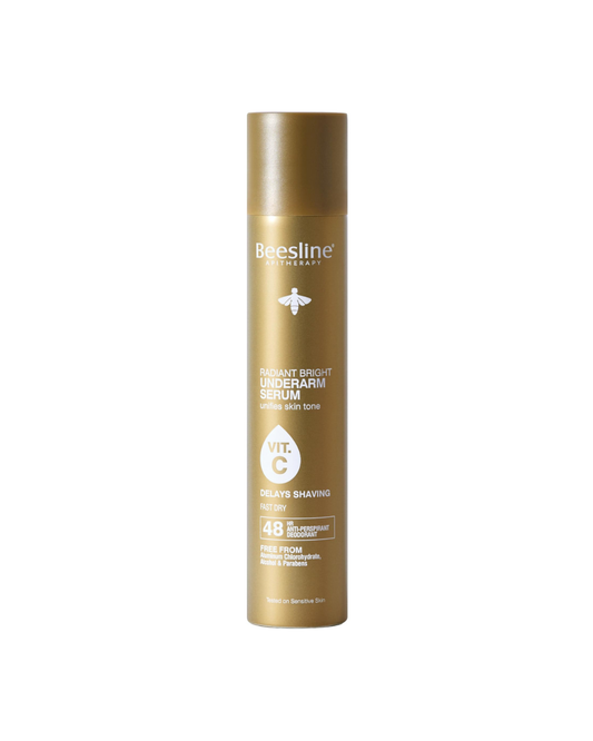 Beesline underarm serum bottle on a white background