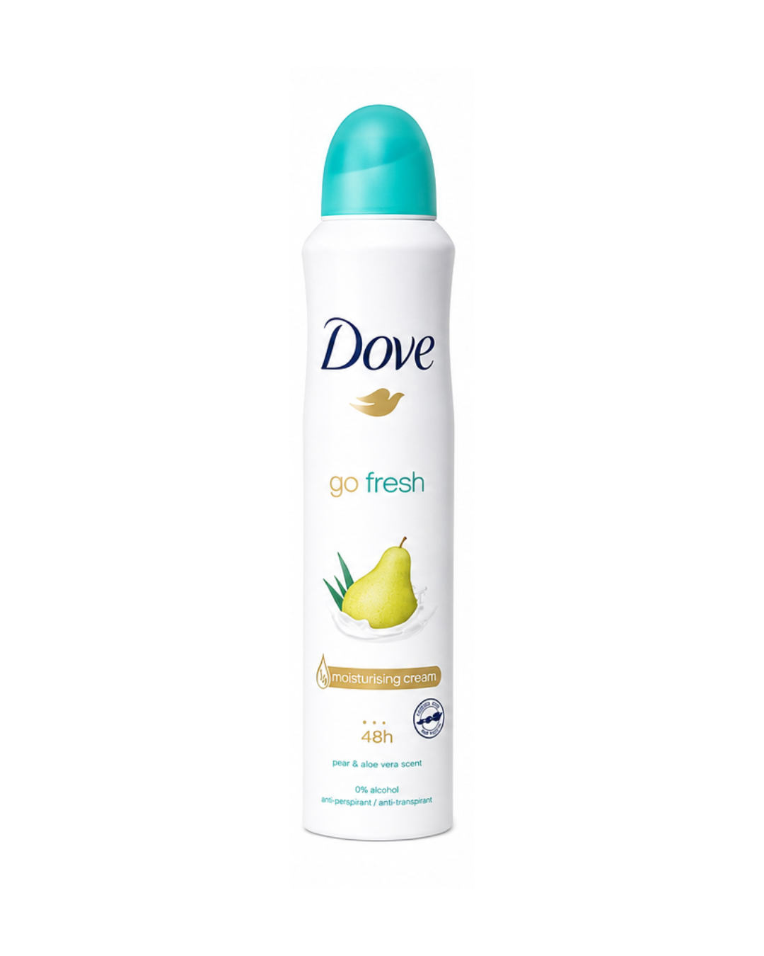 Dove go fresh deodorant spray bottle on a white background