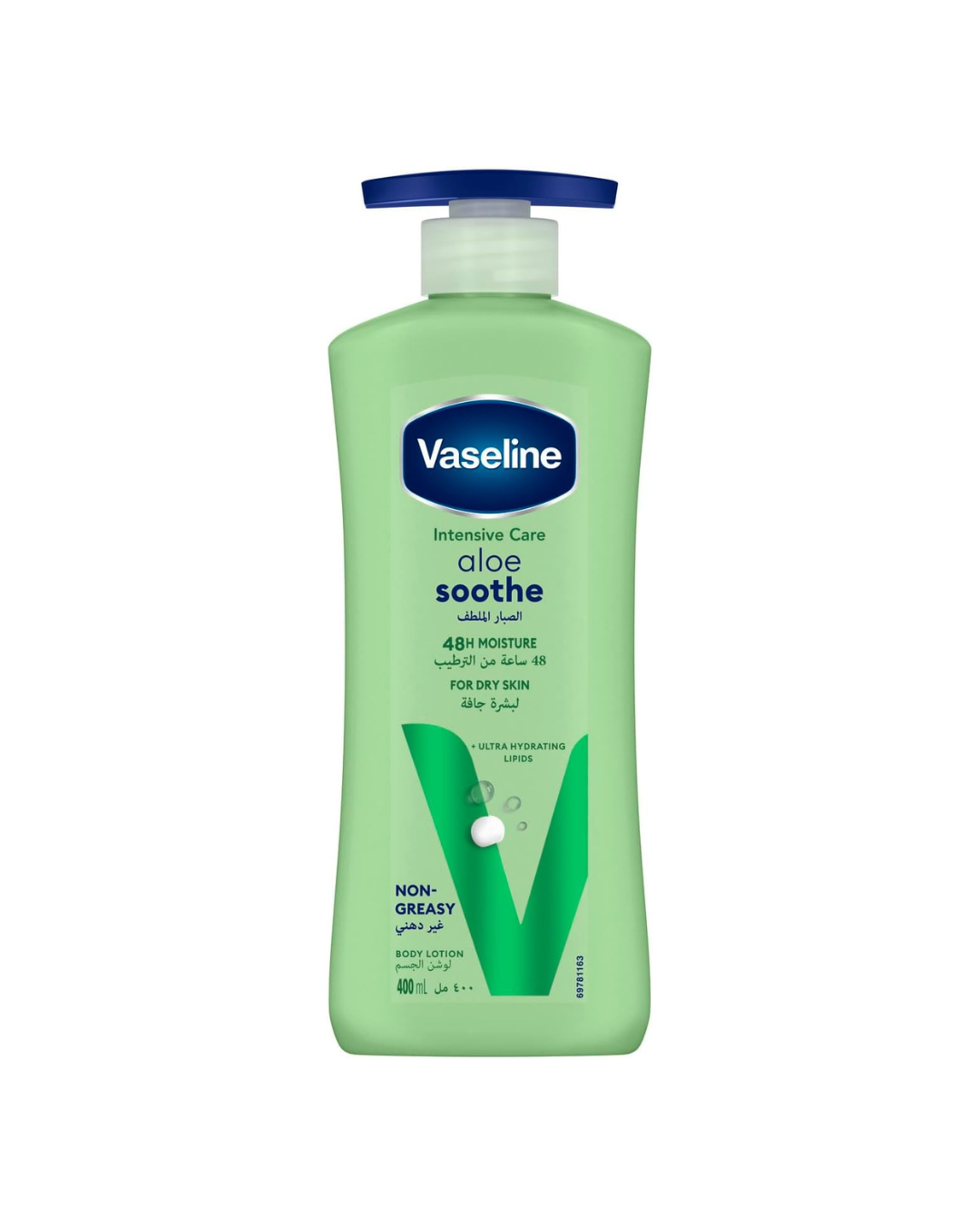 Vaseline Intensive Care Aloe Soothe bottle on a white background