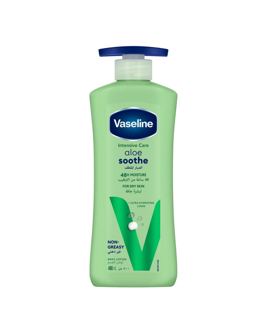 Vaseline Intensive Care Aloe Soothe bottle on a white background