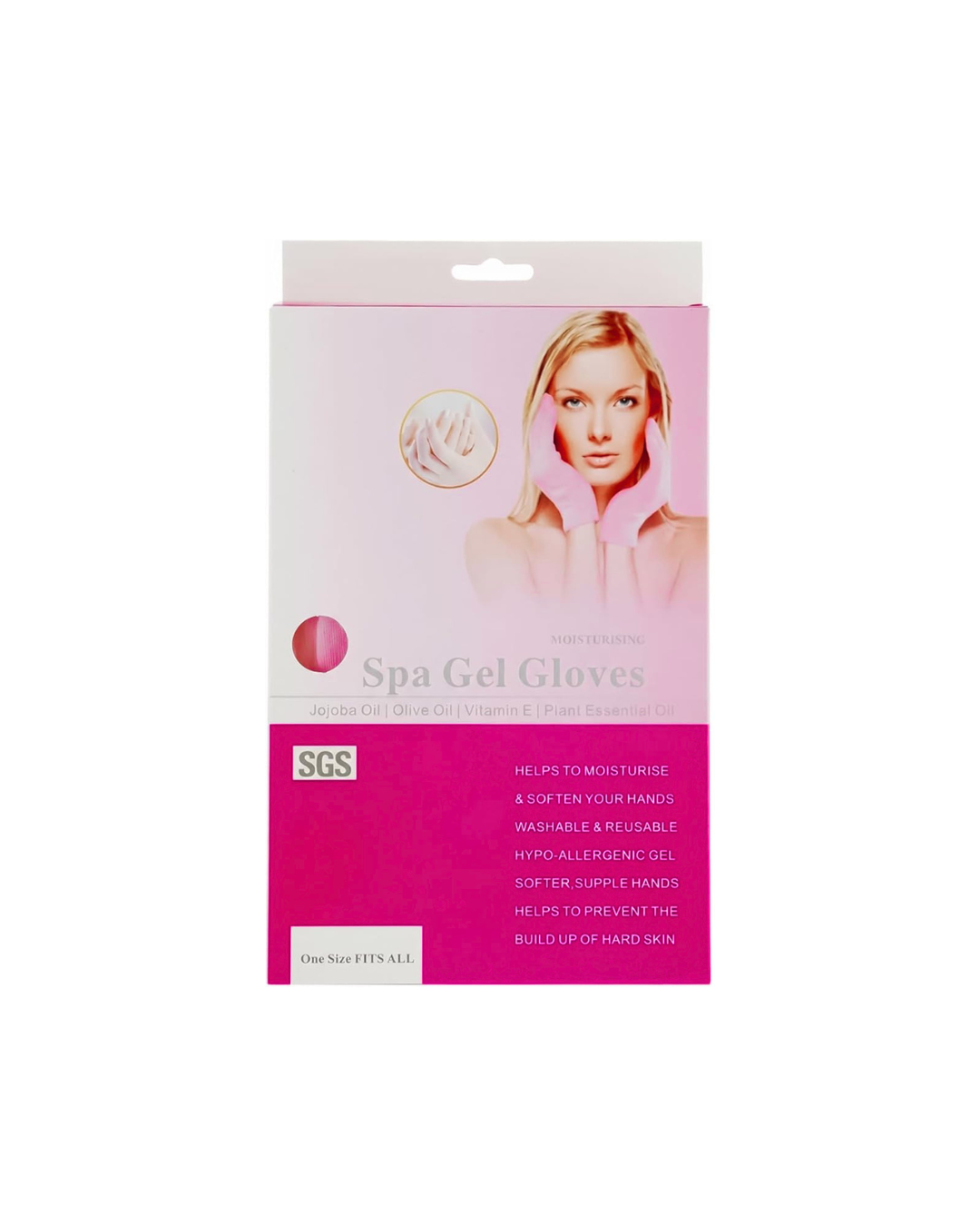 Packaging of Spa Gel Gloves with a woman's face on a white background