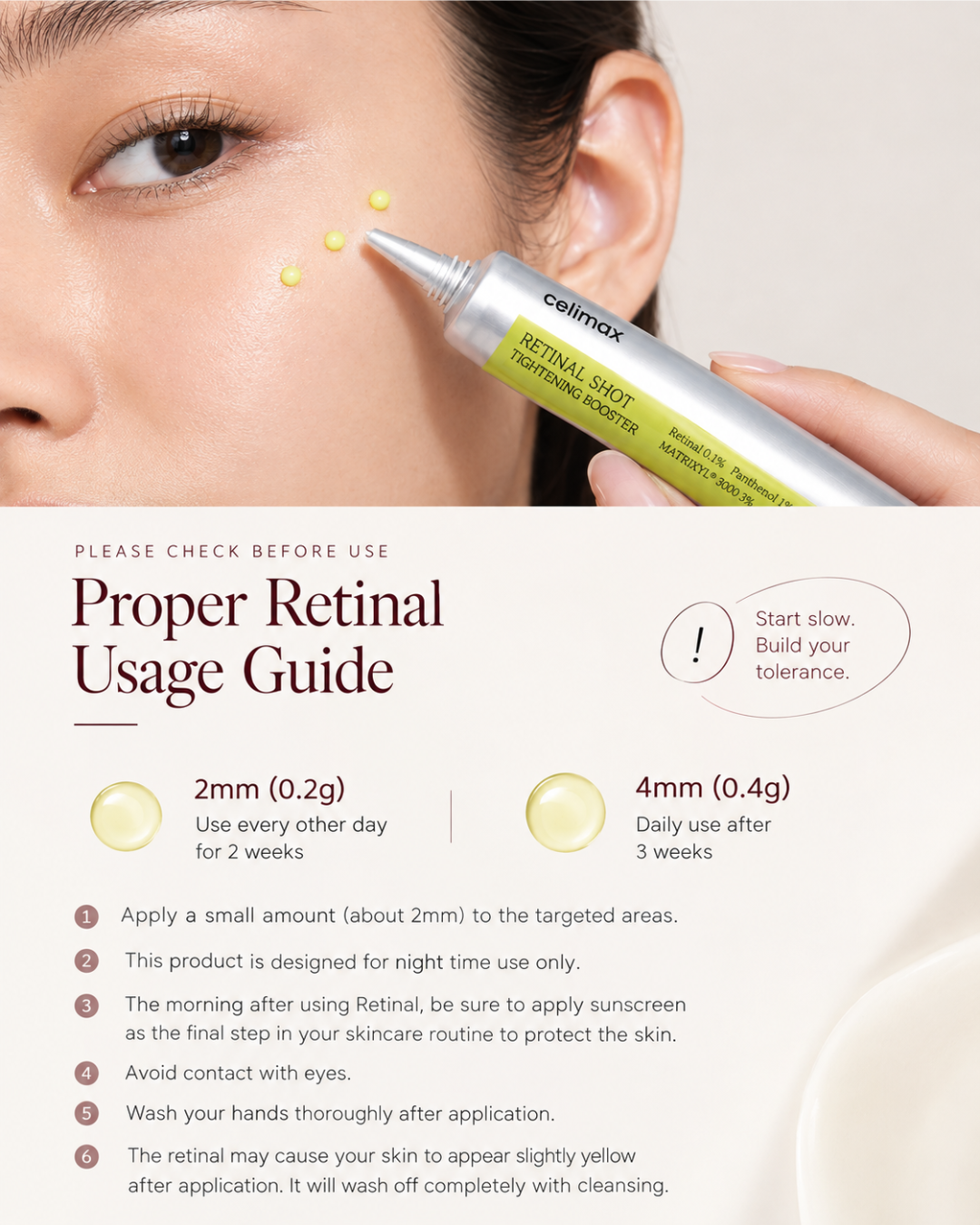 How to use poster of Celimax The Vita-A Retinal Shot Tightening Booster 15 ml retinal serum.