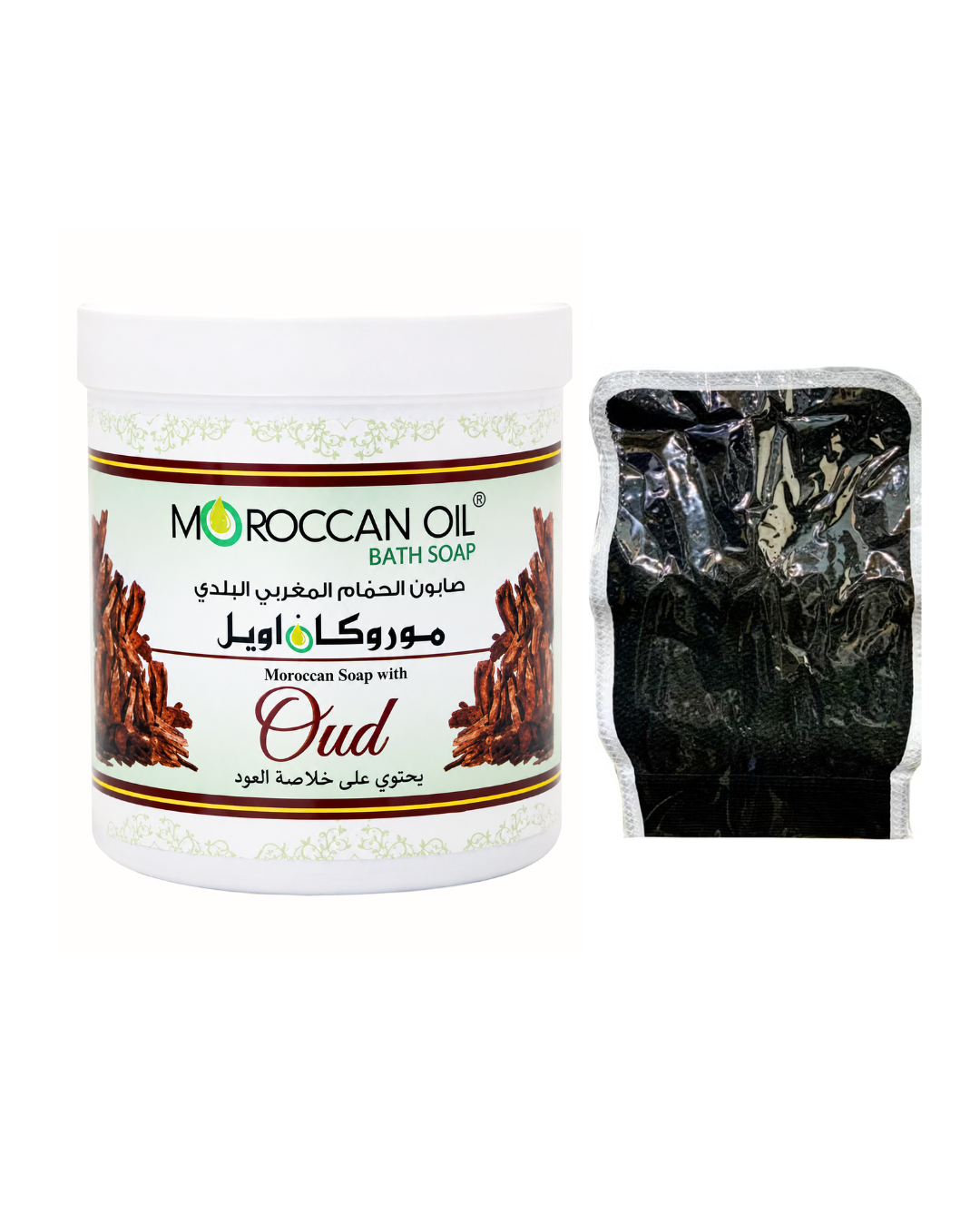 Moroccan Oil bath soap with oud fragrance on a white background