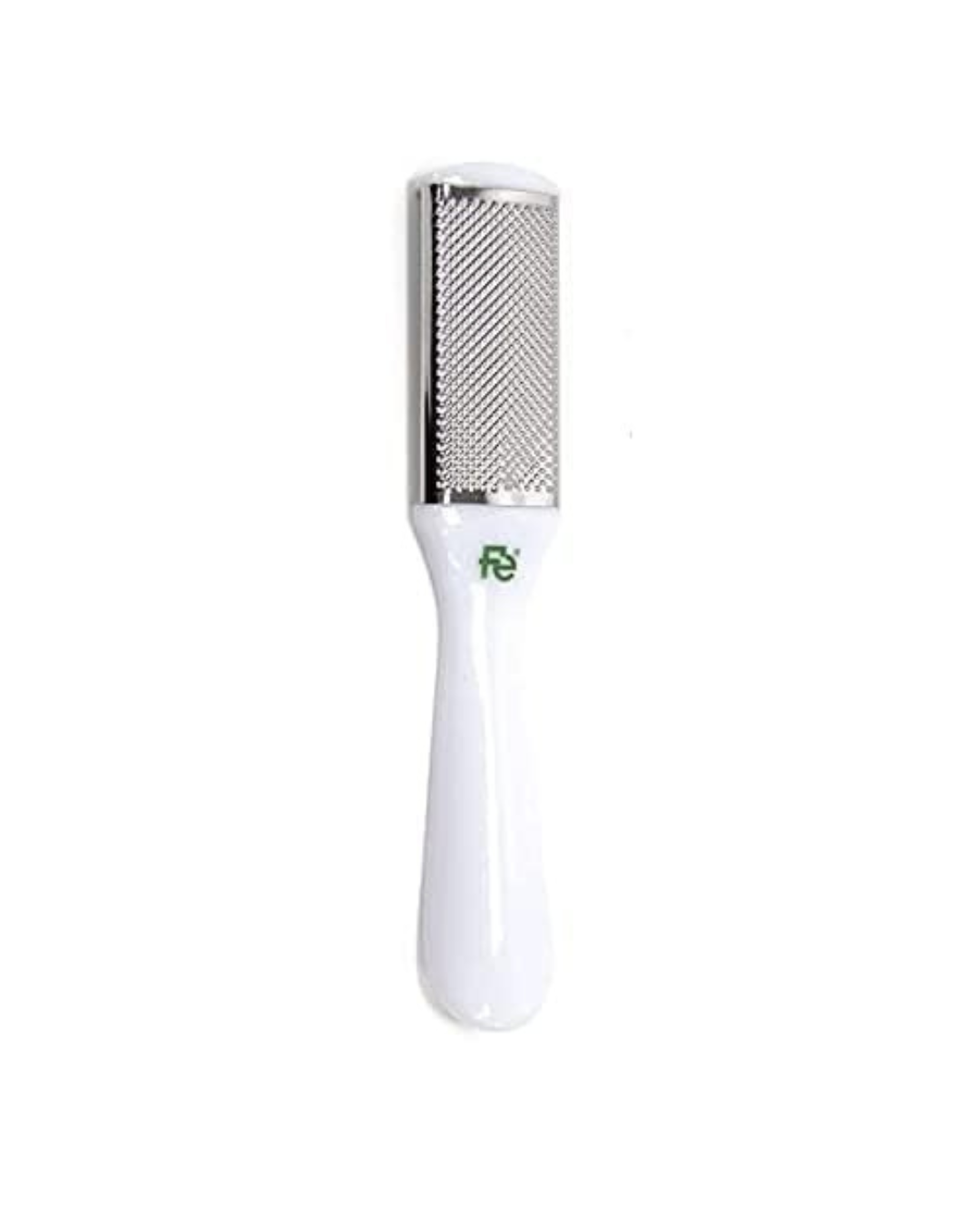 White fe skin exfoliating brush with metal head on a white background