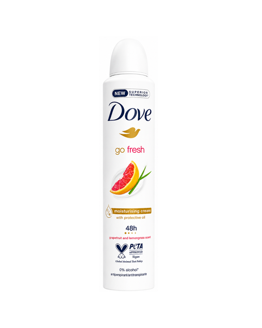 Dove go fresh deodorant spray on a white background