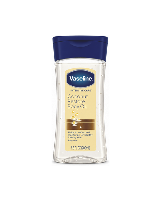Vaseline Coconut Restore Body Oil bottle on a white background