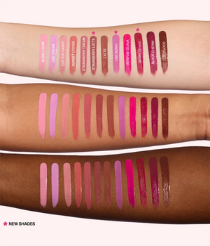 all shades of Huda Beauty Blush Filter Liquid Blush 4.5 ml soft-focus luminous liquid blush on different hand models tones 