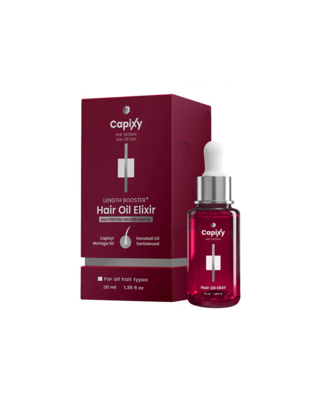 Capixy Length Booster Hair Oil Elixir with packaging on a white background