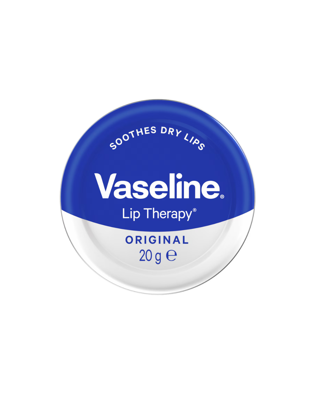 Vaseline lip therapy container on a white background
