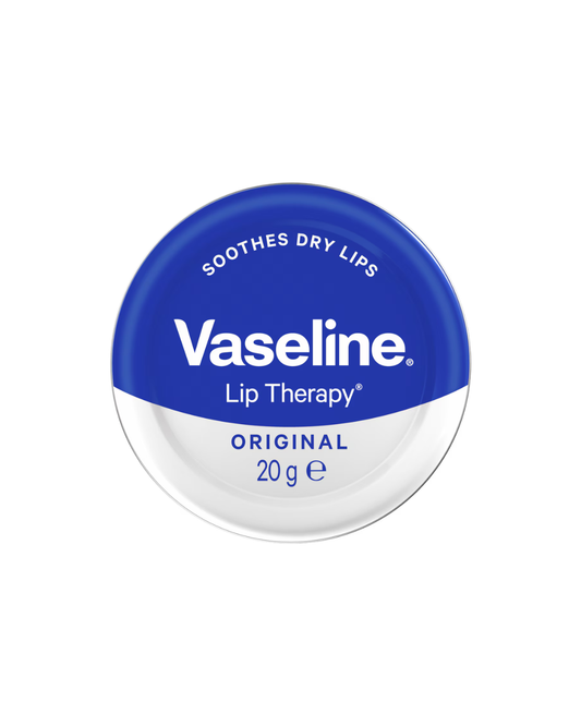 Vaseline lip therapy container on a white background