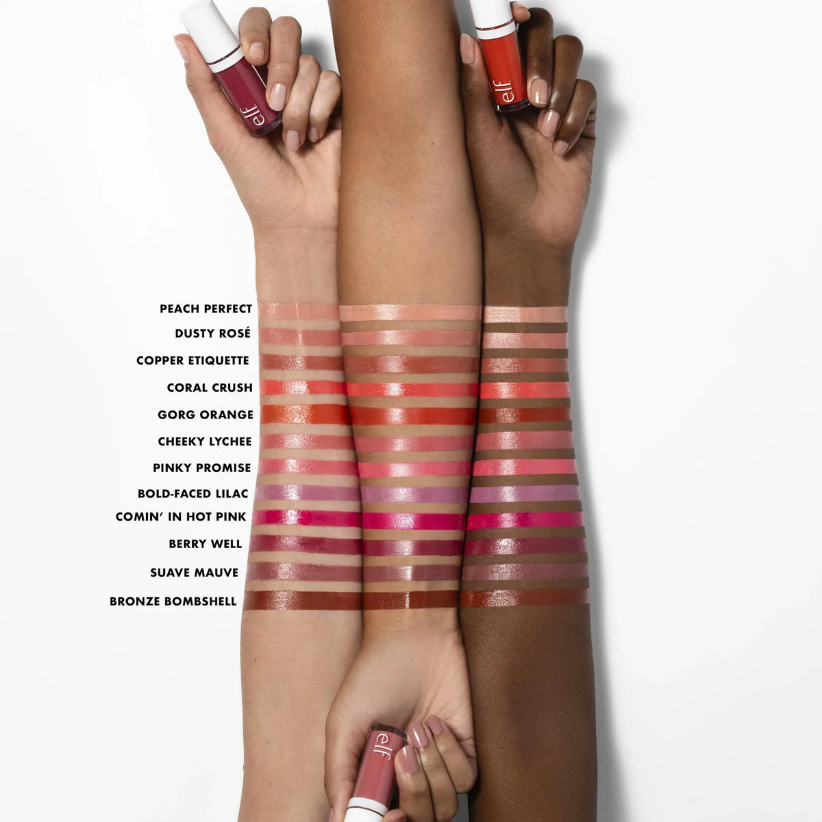 shades of liquid blush on different tones of arms