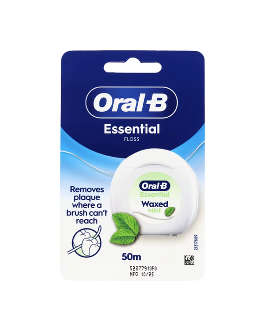 Oral-B Essential floss packaging with blue and white design