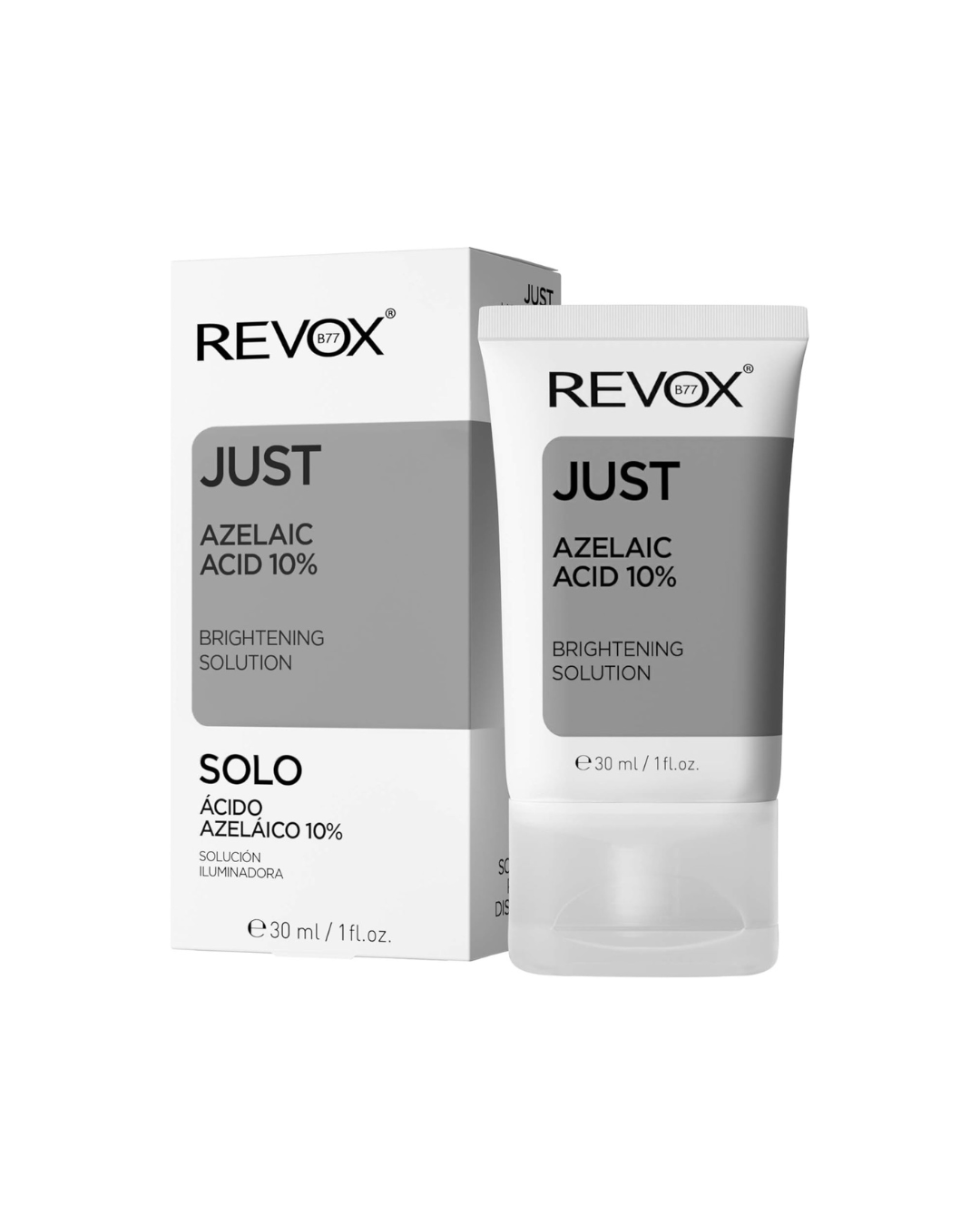 Revox Just Azelaic Acid 10% skincare product packaging on a white background