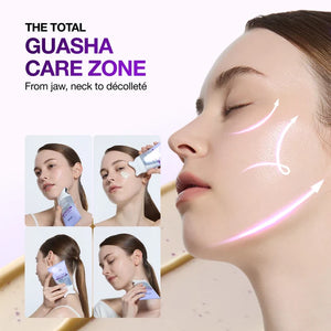 Advertisement for Guasha care zone with a woman applying cream and text 'The Total Guasha Care Zone'.