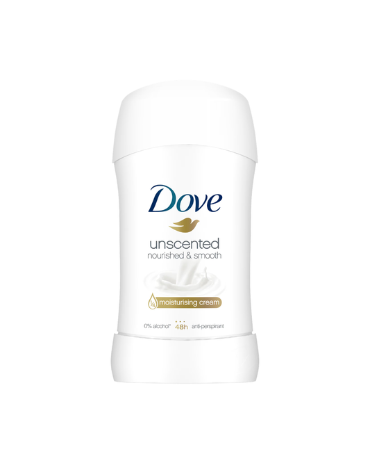 Dove unscented deodorant stick on a white background