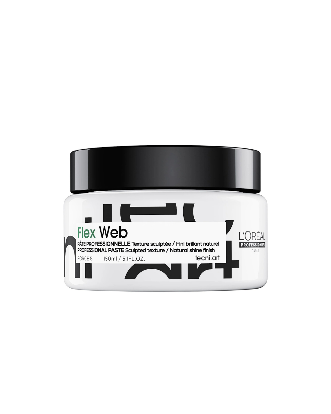 L'Oréal Professionnel Flex Web Net Art hair texture paste in a white jar with a black lid, shown on a plain white background.