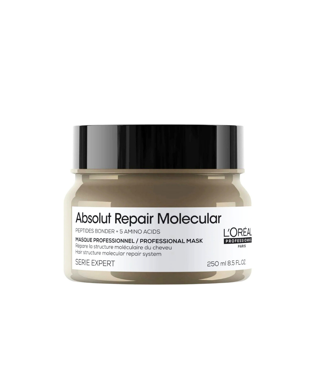 L'Oreal Absolut Repair Molecular hair mask jar on a white background