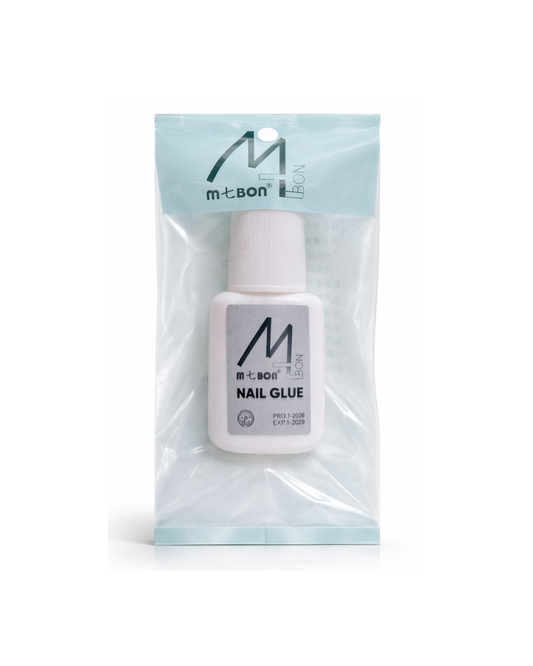 M-bom nail glue bottle in clear packaging on a white background
