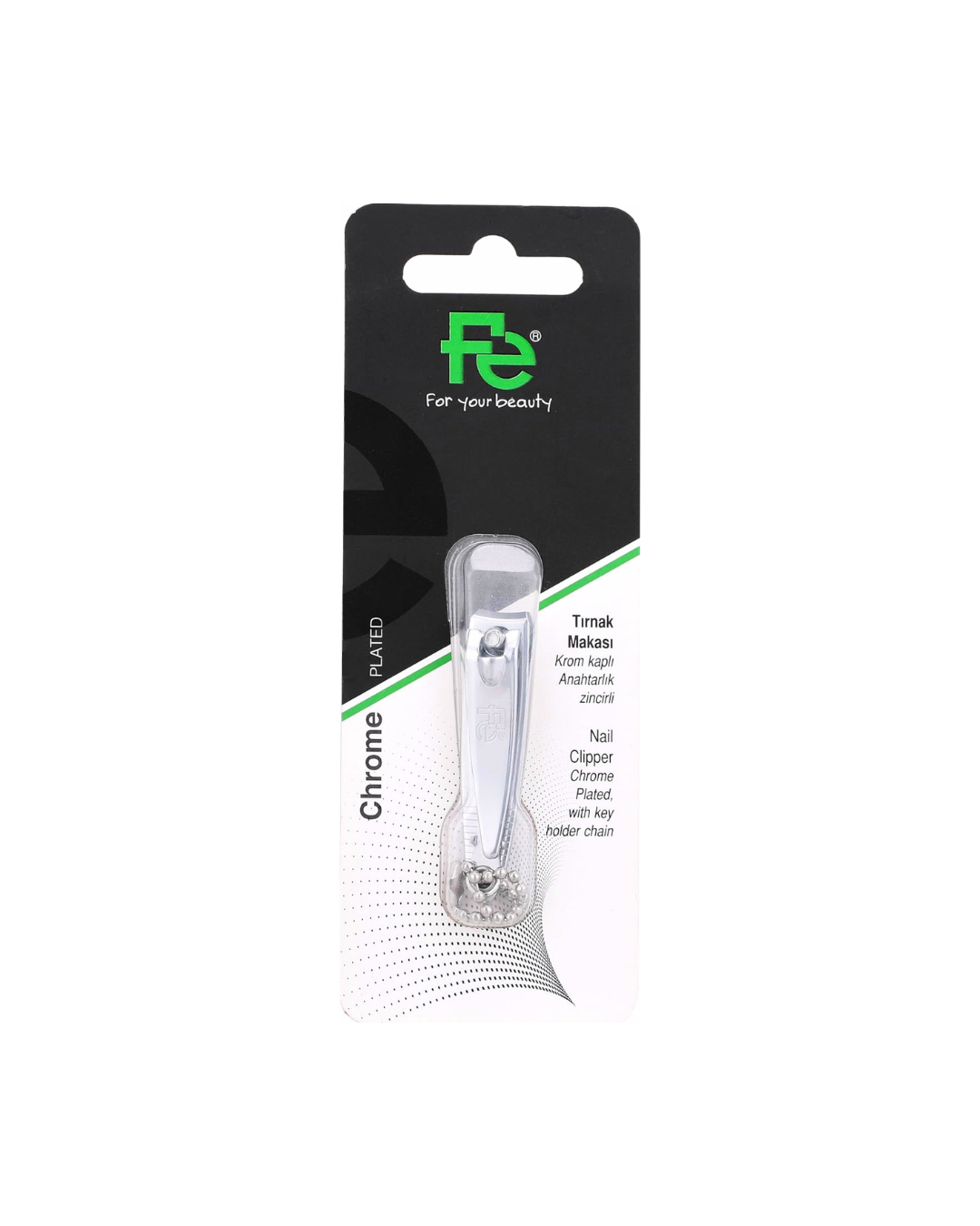 Nail clipper with packaging featuring a brand logo on a white background